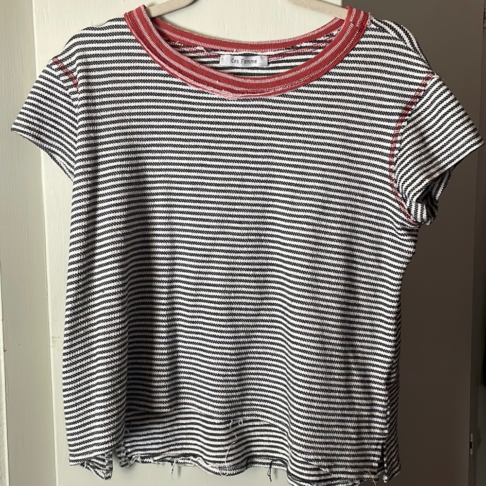 Striped short sleeve colorblock top